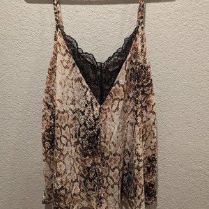 Snakeskin print and lace tank top